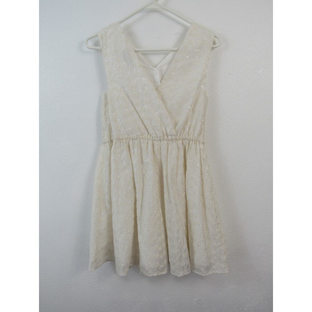 Zara Girls 13-14 White Sequins Eyelet Dress Fit & Flare Crossover Dress